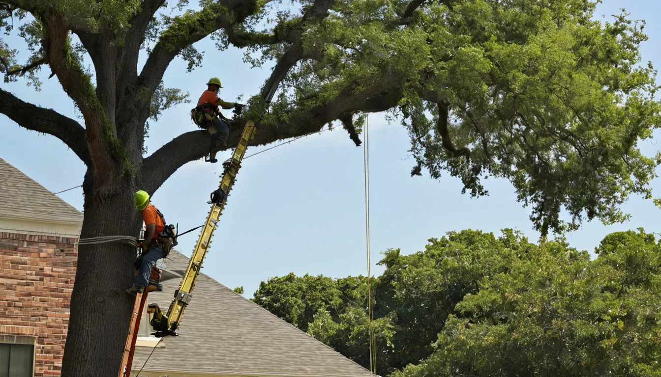 A local tree removal provider cutting down a large tree in a Pasadena backyard